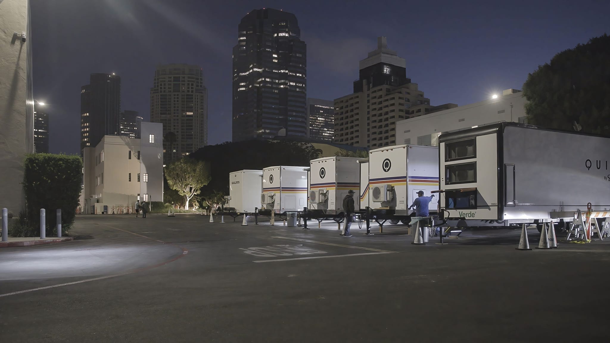 Westside production basecamp for film crew parking and production vehicles