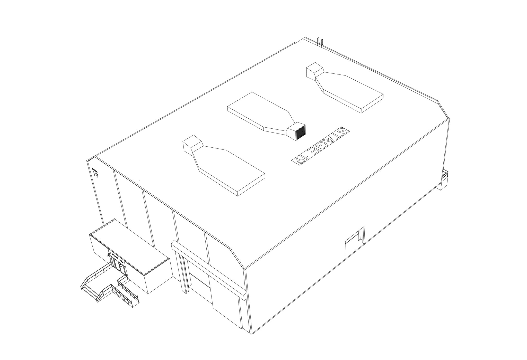 Line drawing of a studio building with "STAGE 19" on its roof.